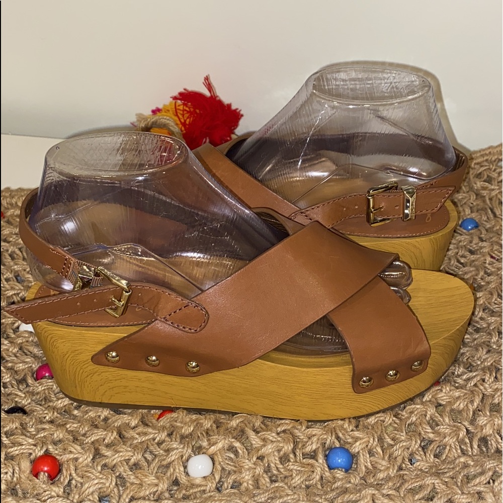 Sam Edelman Bentlee Wood Effect Flatform Heeled Sandals - Picture 4 of 12